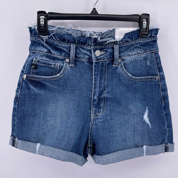 KanCan Pants - KanCan Sz 5 26 Jean Shorts High Rise Paper Bag Waist Raw Hem Stretch NWT